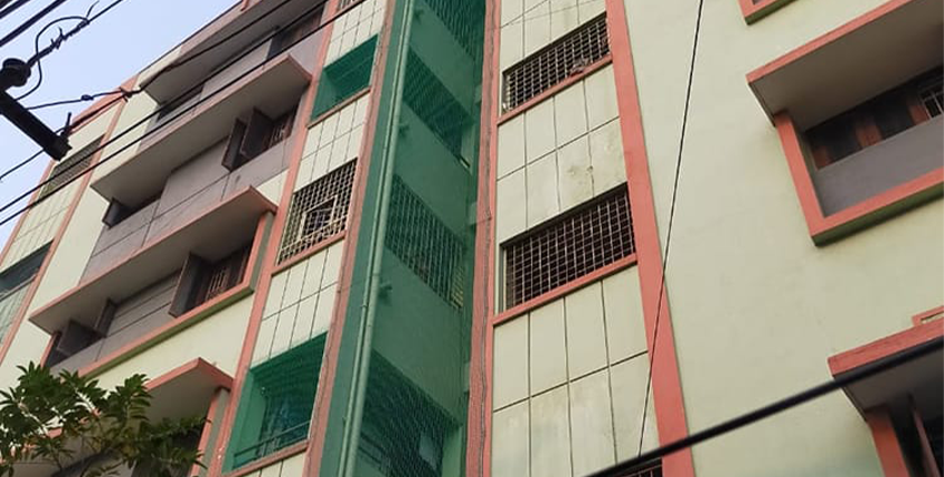 Duct area safety nets installed in an apartment's duct area for safety and protection.
